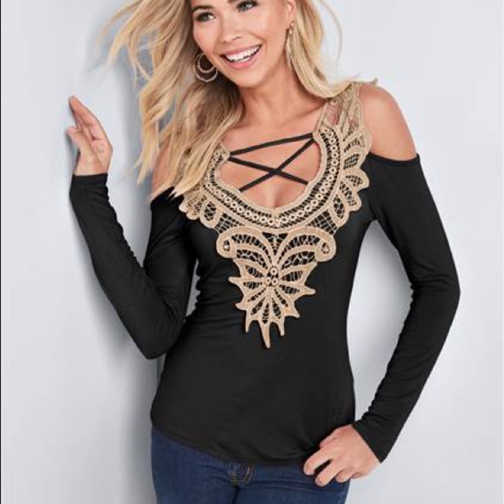 VENUS Lace Cold-Shoulder Top